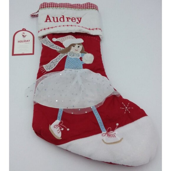 Pottery Barn Kids Audrey Ice Skater Quilted Holiday Stocking Christmas Skating - Picture 9 of 9